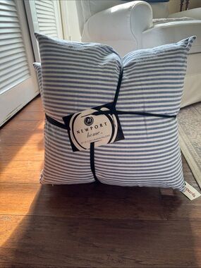 Newport Home Blue & White Striped Decorative Pillow 18”x18” NWr